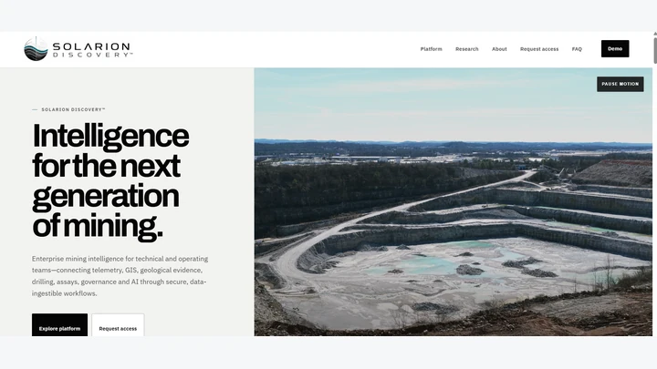 Solarion Discovery mining intelligence website preview