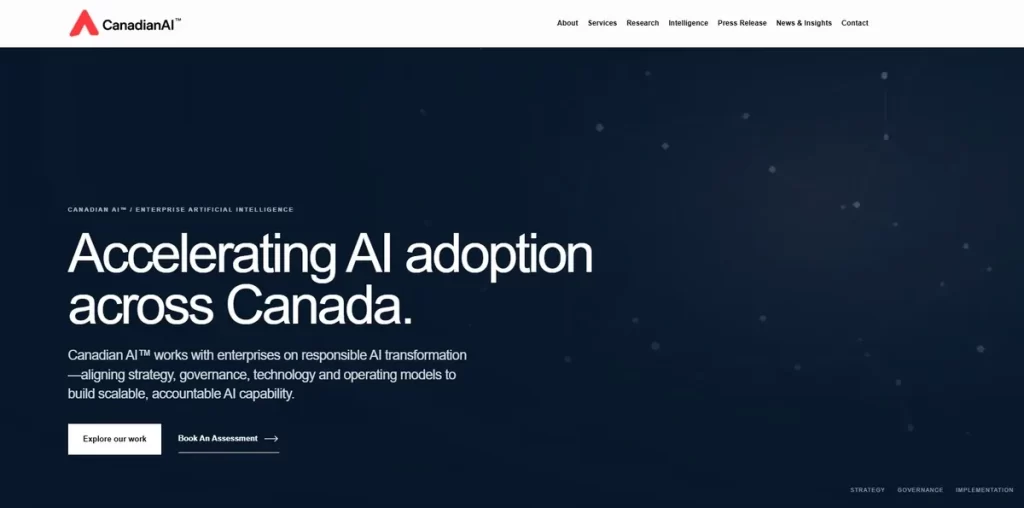 Canadian AI website interface shown as a digital development portfolio example